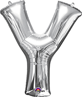 Silver Letter "Y" Mylar Balloon 34 Inch with Balloon weight